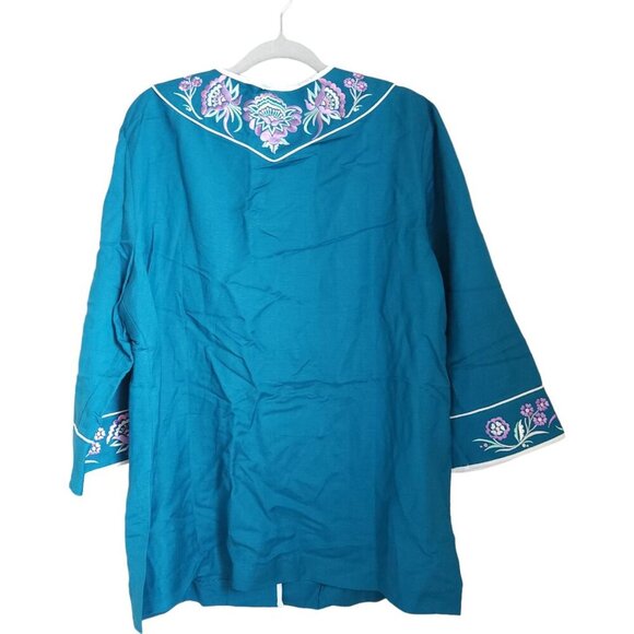 Bob Mackie Wearable Art Jacket Women's L Linen Rayon Floral‎ Embroidery NWT QVC - Picture 5 of 13